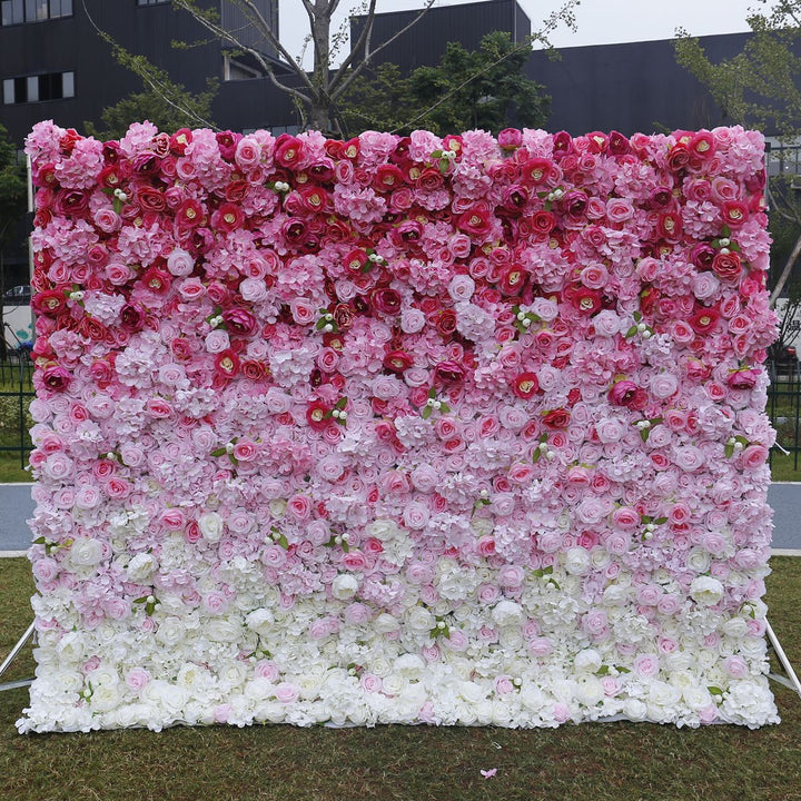 5D Rose Pink White Gradientartificial Flower Wall Backdrop