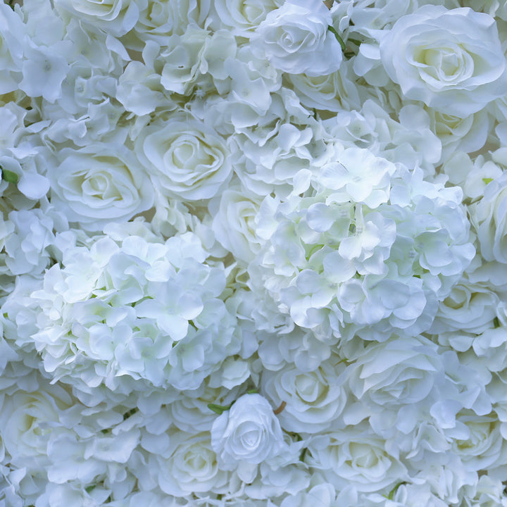 Dreamy White Rose And Hydrangea, Artificial Flower Wall Backdrop