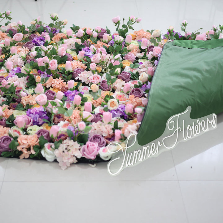 Luxury Purple Hydrangea And Pink Roses 5D, Fabric Backing, Artificial Flower Wall Backdrop
