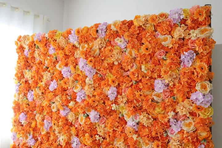 Orange Roses And Hydrangeas And Chrysanthemums, Artificial Flower Wall Backdrop