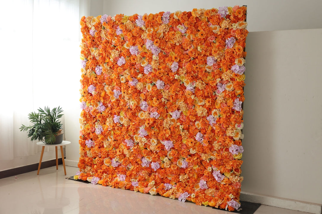 Orange Roses And Hydrangeas And Chrysanthemums, Artificial Flower Wall Backdrop