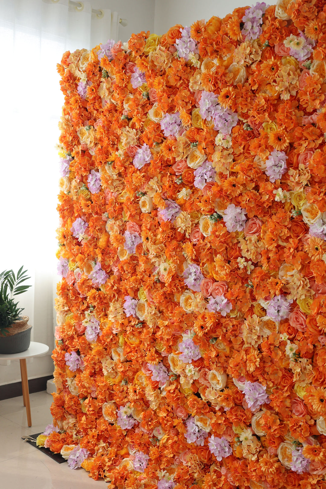 Orange Roses And Hydrangeas And Chrysanthemums, Artificial Flower Wall Backdrop