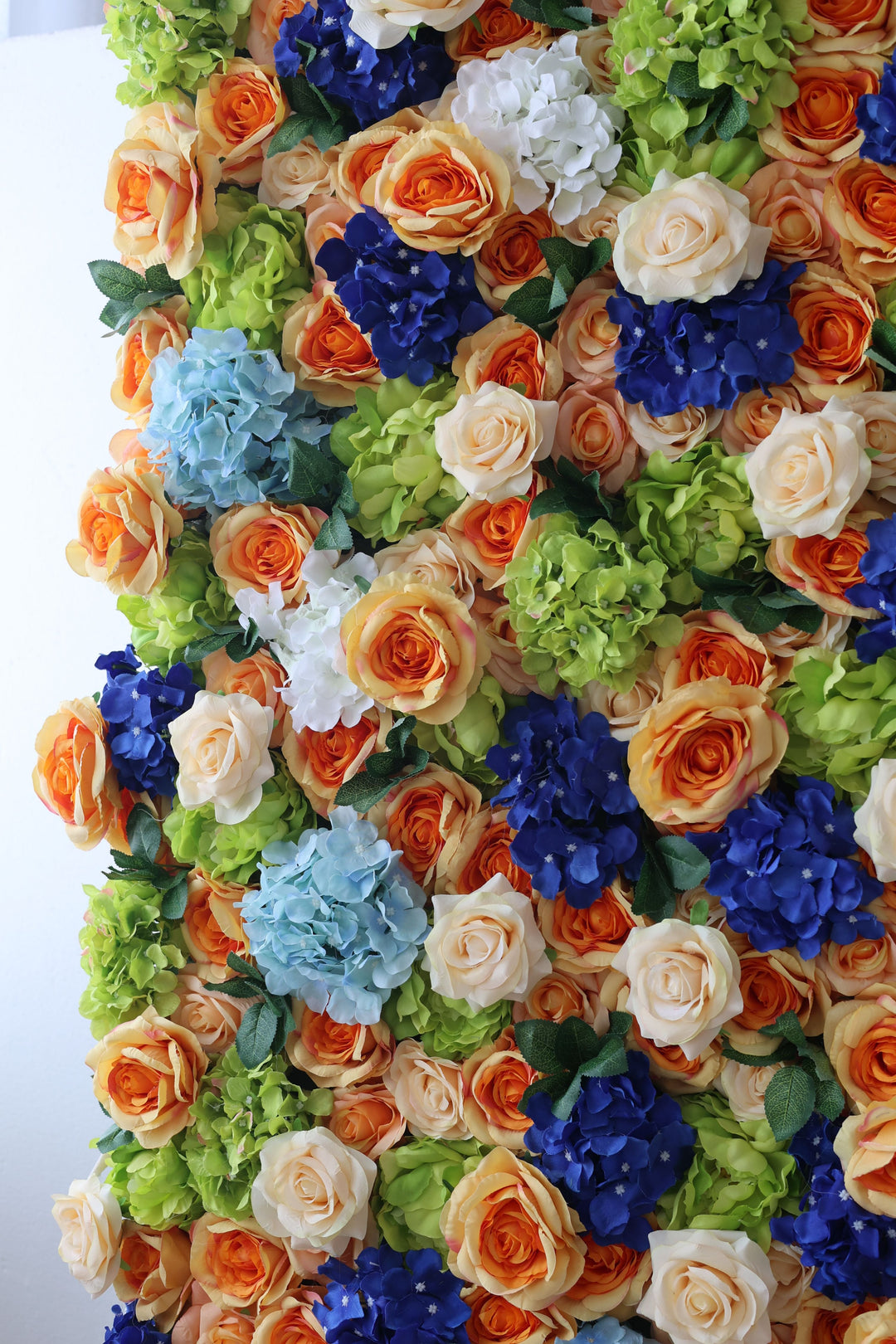 Orange Roses And Mixed Color Hydrangeas, Artificial Flower Wall, Wedding Party Backdrop
