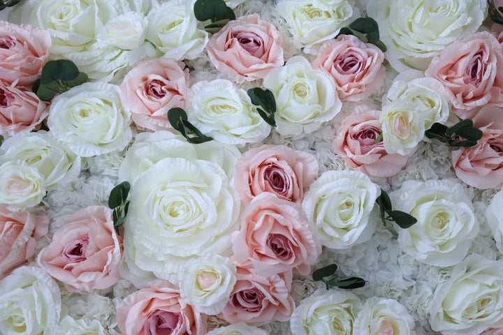 Pink And White Rose, Reed Pampas Grass, Artificial Flower Wall, Wedding Party Backdrop