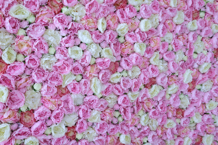 Pink And White Roses, Fabric Backing Artificial Flower Wall