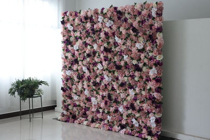 Pink Roses And Hydrangeas And Peonies With Green Leaves, Artificial Flower Wall Backdrop