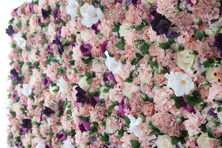 Pink Roses And Hydrangeas And Peonies With Green Leaves, Artificial Flower Wall Backdrop