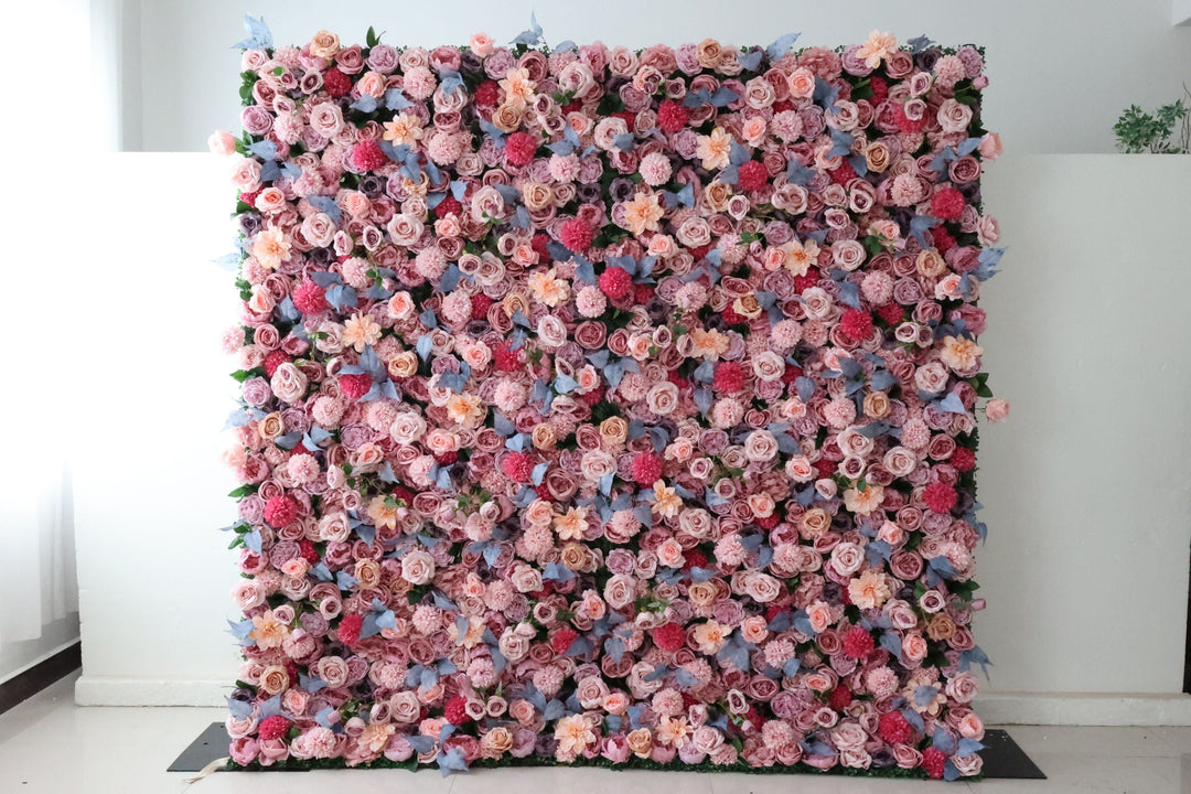 Pink And Light Yellow Roses And Pink Dahlias, Artificial Flower Wall Backdrop