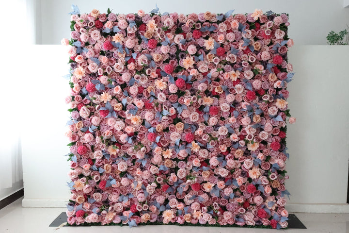 Pink And Light Yellow Roses And Pink Dahlias, Artificial Flower Wall Backdrop