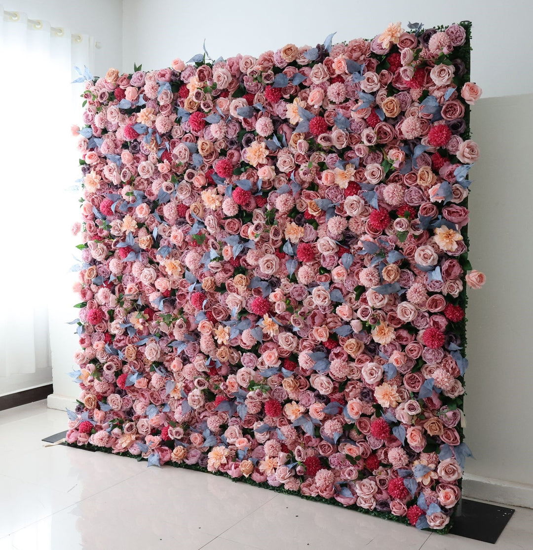 Pink And Light Yellow Roses And Pink Dahlias, Artificial Flower Wall Backdrop