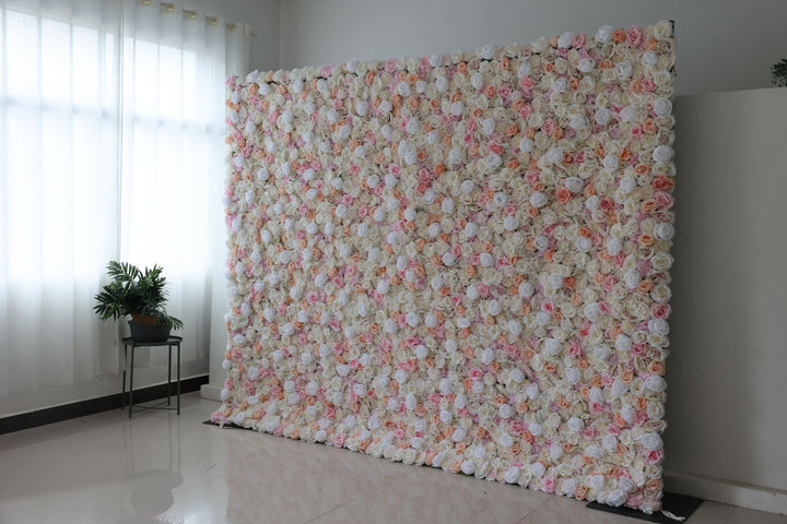 Pink And White And Yellow Roses, Artificial Flower Wall, Wedding Party Backdrop