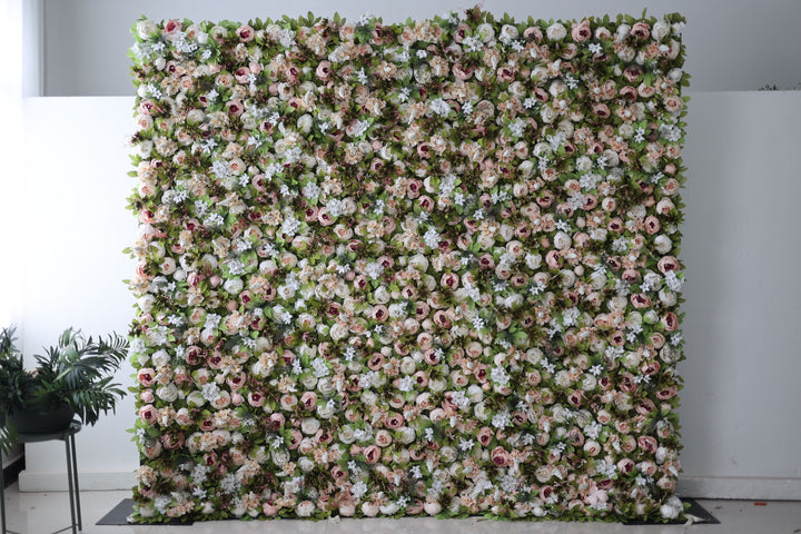 Pink Peonies And White Hydrangeas And Green Leaves, Artificial Flower Wall Backdrop
