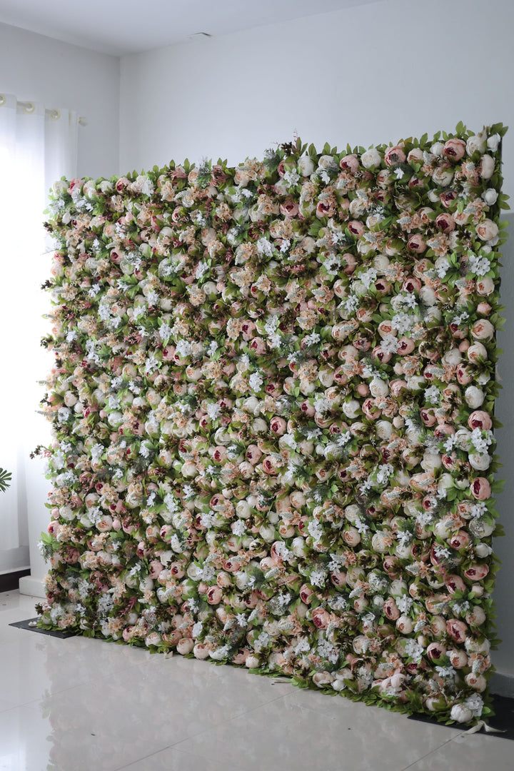 Pink Peonies And White Hydrangeas And Green Leaves, Artificial Flower Wall Backdrop