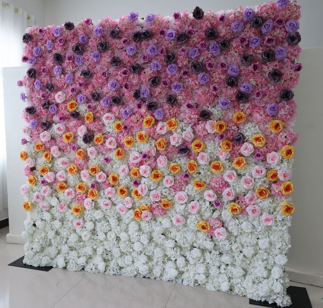 Purple And White Roses Gradient, 3D, Fabric Backing Artificial Flower Wall