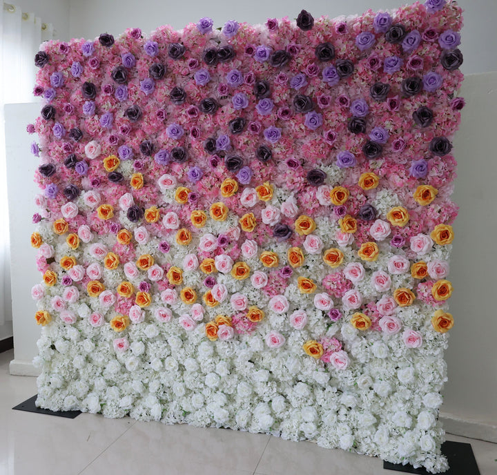 Purple And White Roses Gradient, 3D, Fabric Backing Artificial Flower Wall