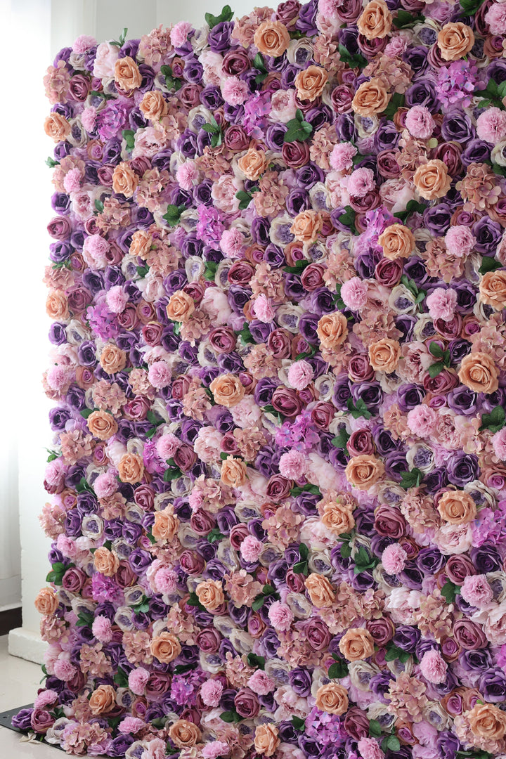 Purple And Pink Roses And Hydrangeas, Artificial Flower Wall, Wedding Party Backdrop