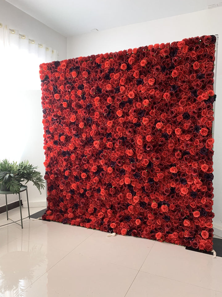 Red And Crimson Roses, Artificial Flower Wall, Wedding Party Backdrop