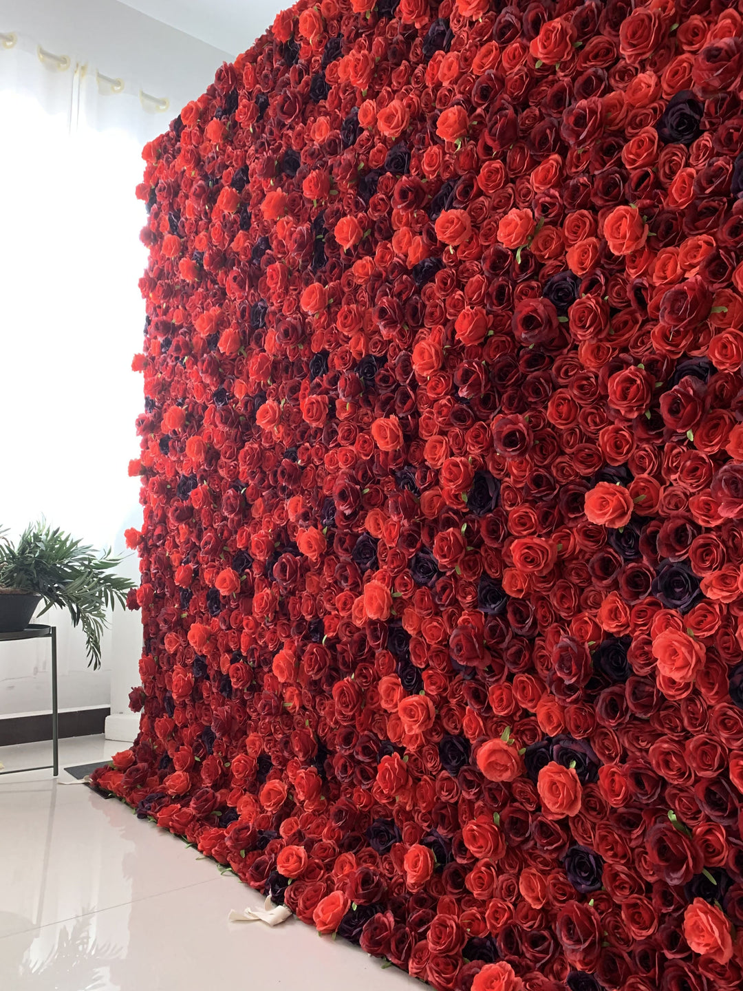 Red And Crimson Roses, Artificial Flower Wall, Wedding Party Backdrop