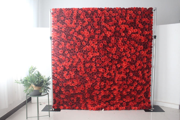 Red And Crimson Roses, Artificial Flower Wall, Wedding Party Backdrop