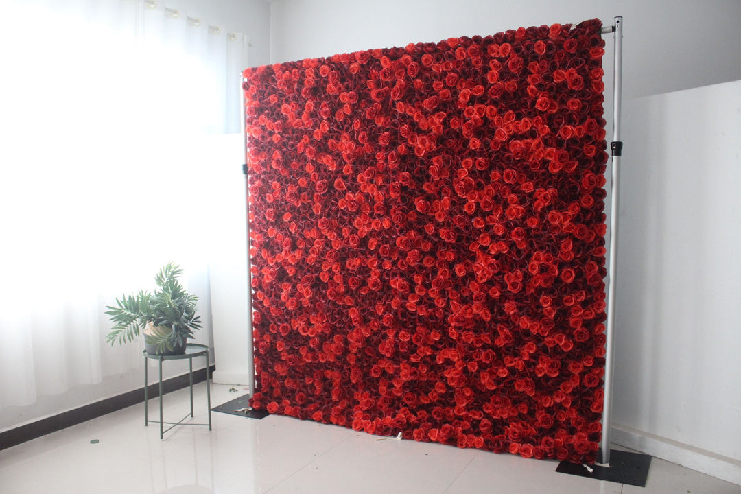 Red And Crimson Roses, Artificial Flower Wall, Wedding Party Backdrop
