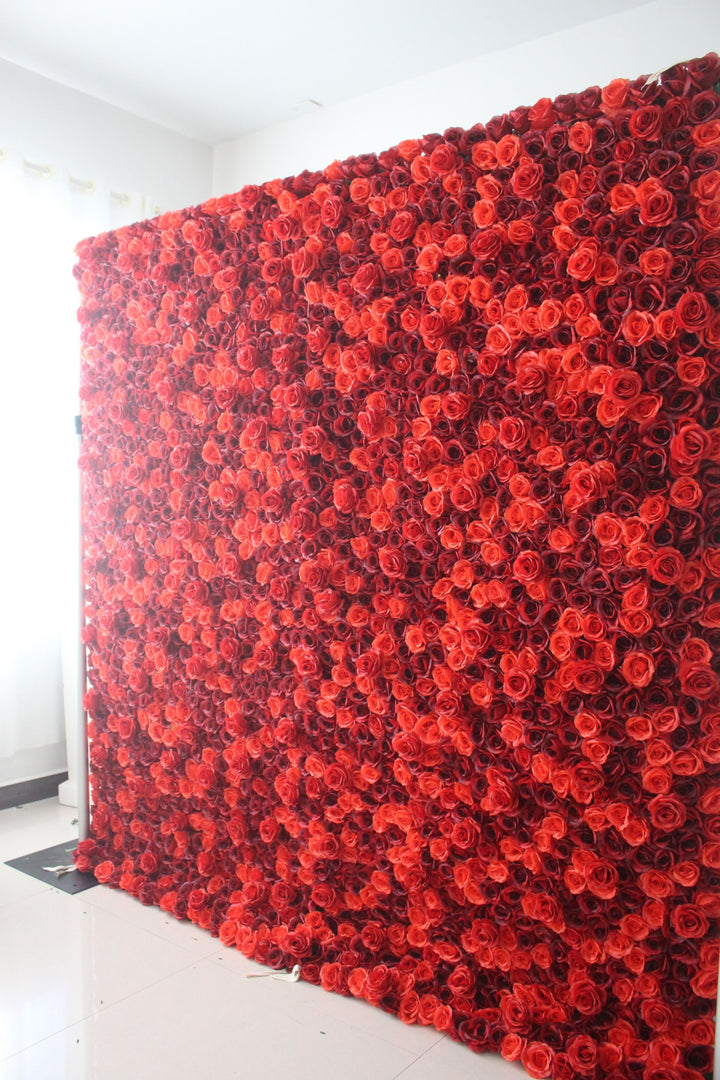 Red And Crimson Roses, Artificial Flower Wall, Wedding Party Backdrop