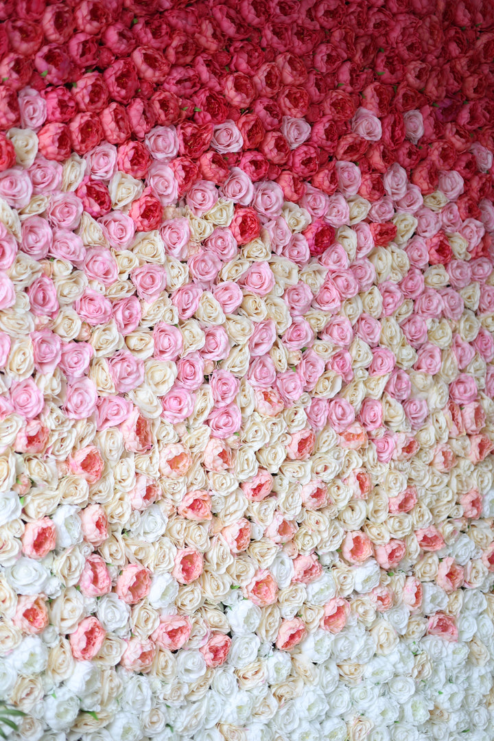 Red And Pink Peonies And Light Yellow And Pink Roses, Artificial Flower Wall Backdrop