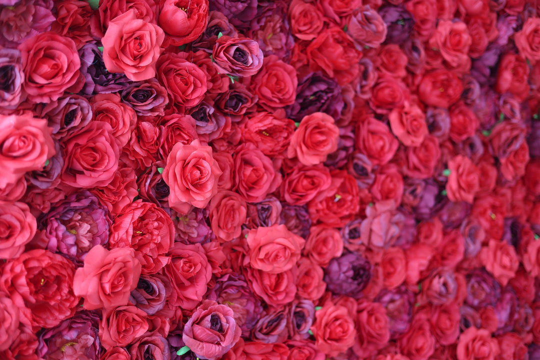 Red And Purple Roses And Peonies, Artificial Flower Wall, Wedding Party Backdrop
