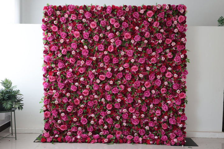 Red Roses And Green Leaves, Artificial Flower Wall, Wedding Party Backdrop