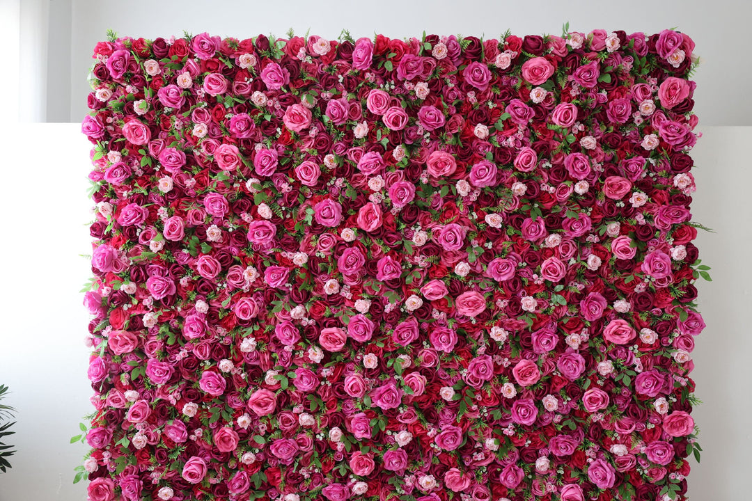 Red Roses And Green Leaves, Artificial Flower Wall, Wedding Party Backdrop