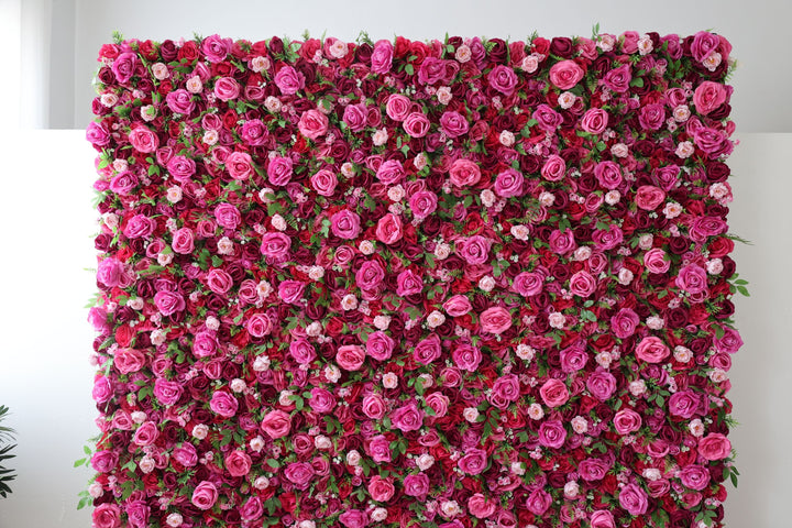 Red Roses And Green Leaves, Artificial Flower Wall, Wedding Party Backdrop