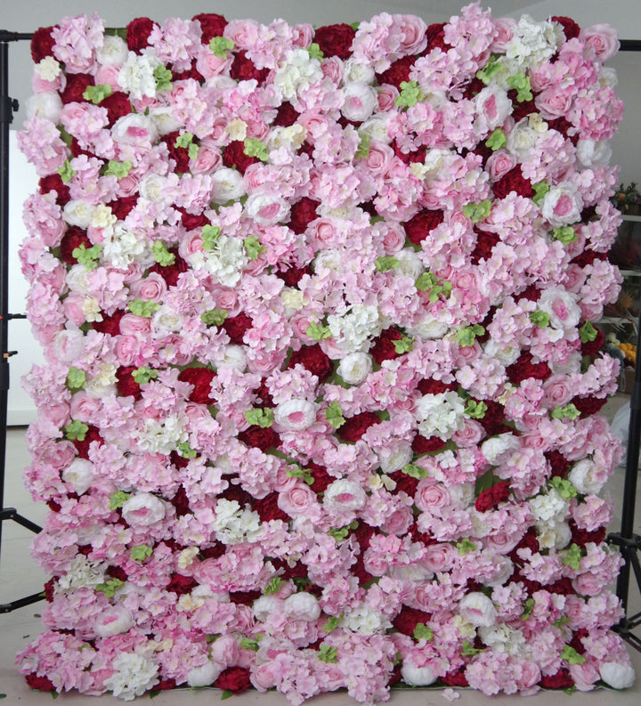 Red And White Peonies And White And Pink Hydrangeas, Artificial Flower Wall Backdrop
