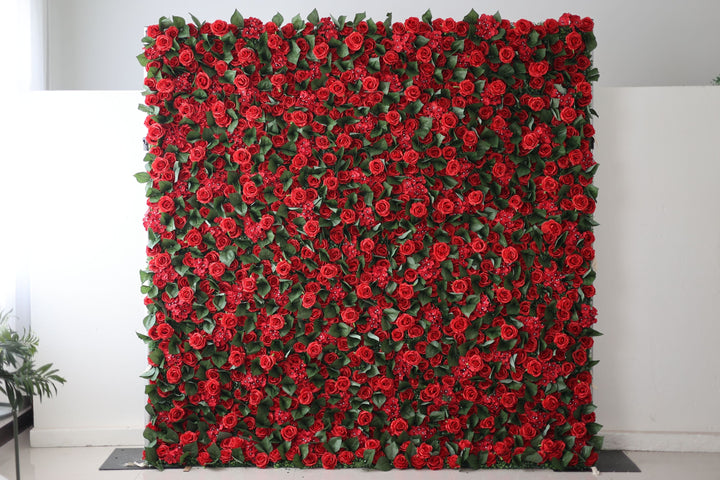 Red Roses And Hydrangeas And Green Leaves, Artificial Flower Wall, Wedding Party Backdrop