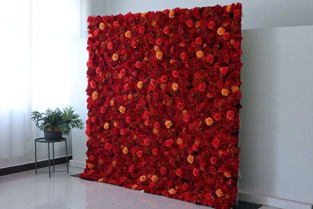 Red Roses And Hydrangeas And Yellow Roses, Artificial Flower Wall, Wedding Party Backdrop