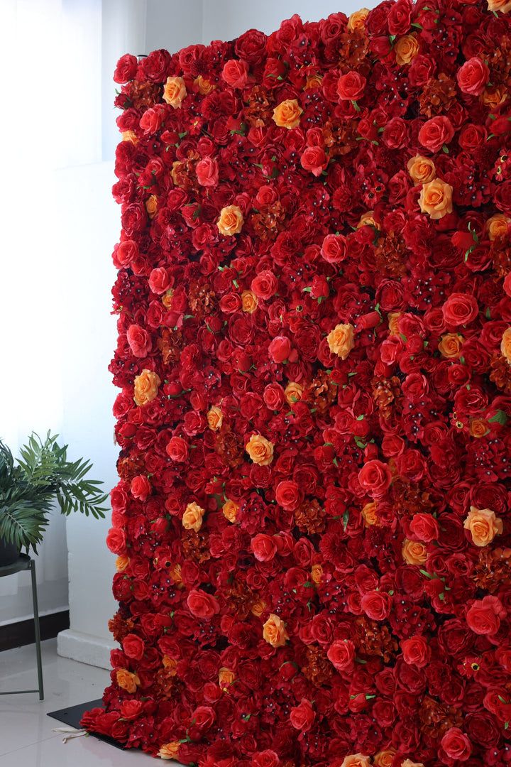 Red Roses And Hydrangeas And Yellow Roses, Artificial Flower Wall, Wedding Party Backdrop