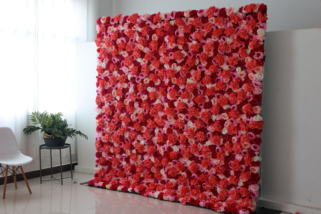Red Roses And Rosy Hydrangeas And Pink Peonies, Artificial Flower Wall Backdrop