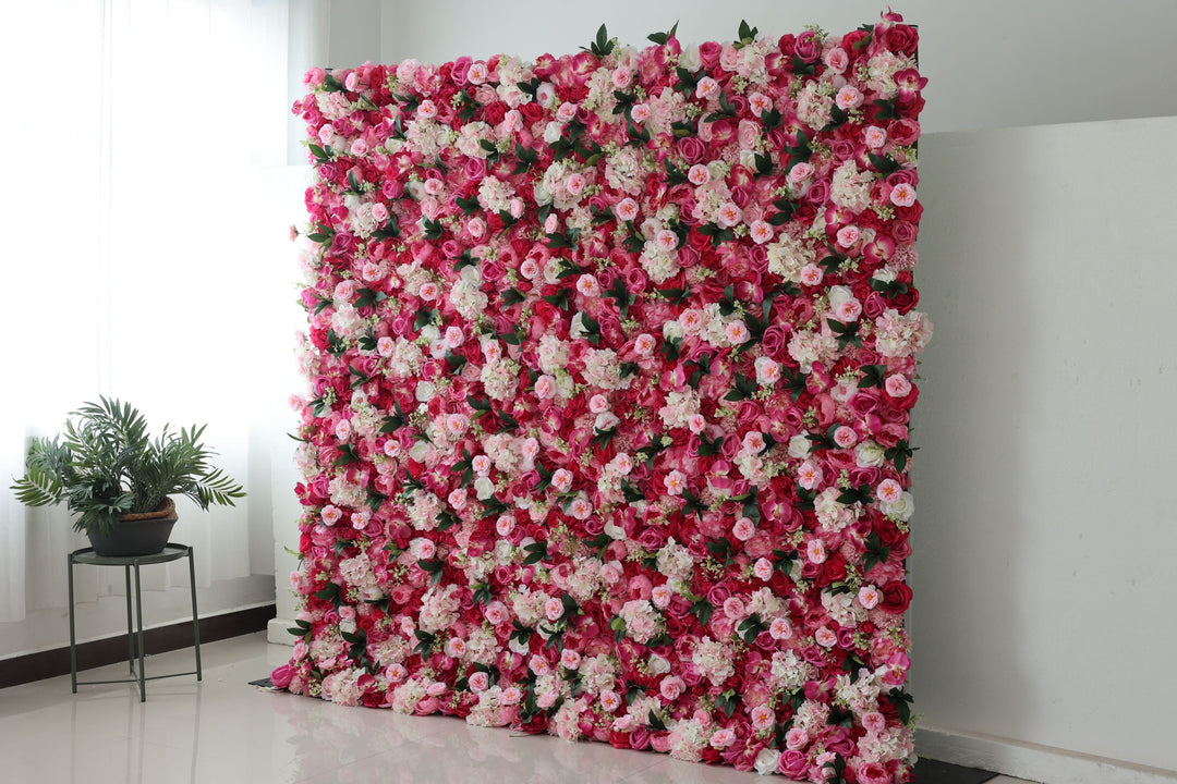 Rose Roses And Pink Hydrangeas And Green Leaves, Artificial Flower Wall Backdrop