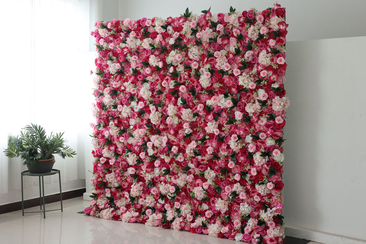 Rose Roses And Pink Hydrangeas And Green Leaves, Artificial Flower Wall Backdrop