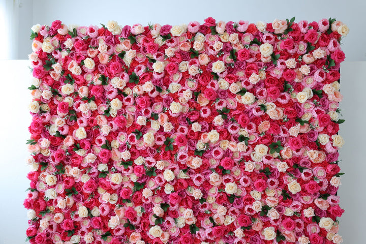 Roses And Peony In Magenta And Pink, 3D, Fabric Backing Artificial Flower Wall