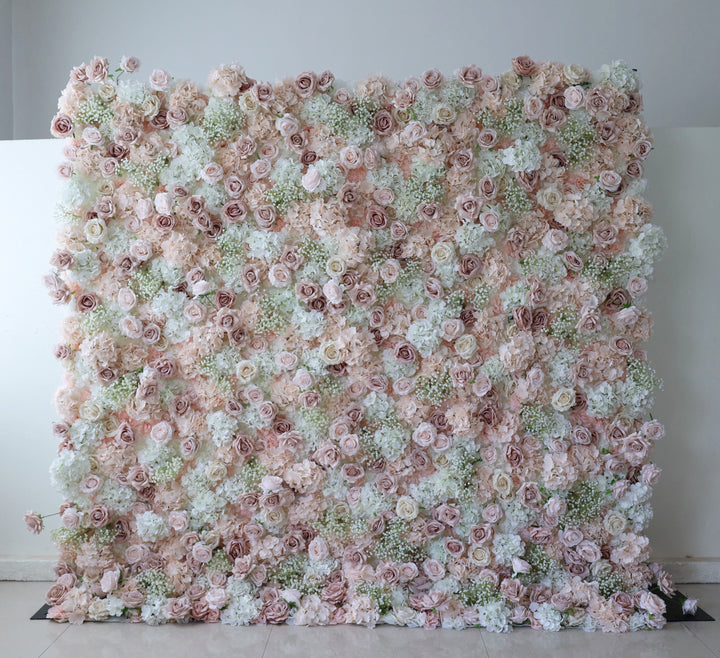 Roses, Hydrangeas, And Gypsophila In Pink And Beige, 3D, Artificial Flower Wall