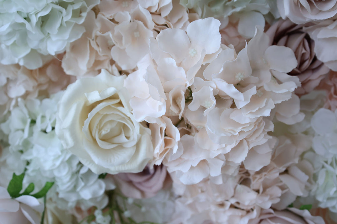 Roses, Hydrangeas, And Gypsophila In Pink And Beige, 3D, Artificial Flower Wall