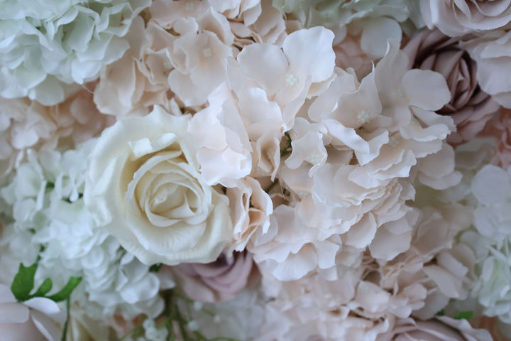Roses, Hydrangeas, And Gypsophila In Pink And Beige, 3D, Artificial Flower Wall