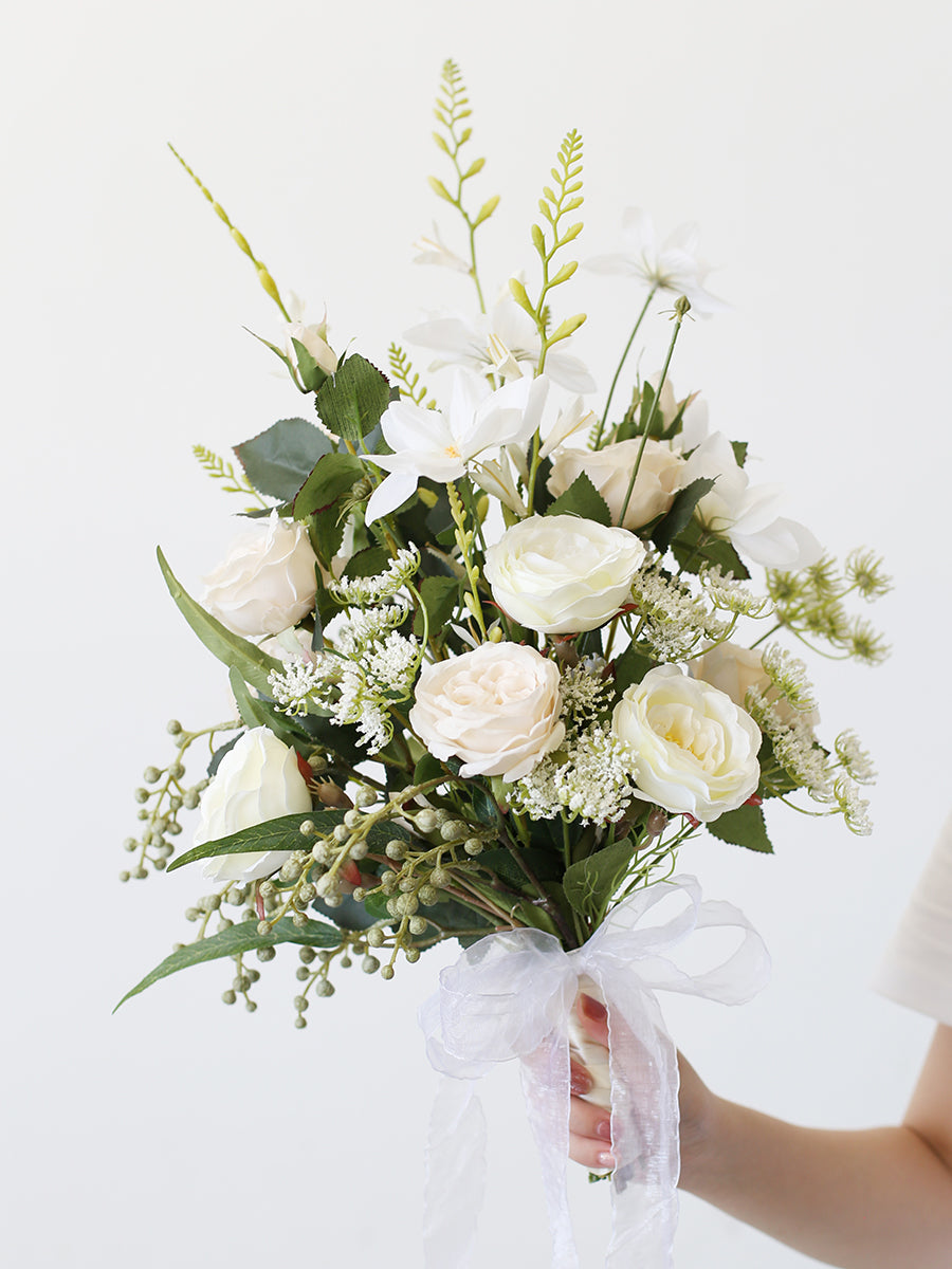 Beige Rose Wedding Bridal Bouquet Flowers, Diy Artificial Wedding Flowers