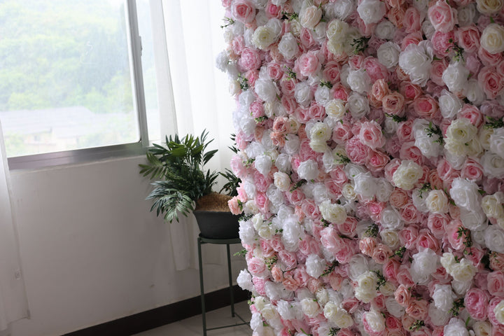 White And Pink Roses, Artificial Flower Wall, Wedding Party Backdrop