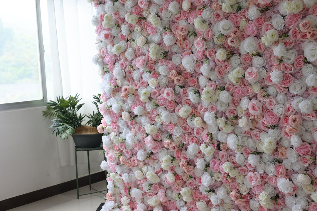 White And Pink Roses, Artificial Flower Wall, Wedding Party Backdrop
