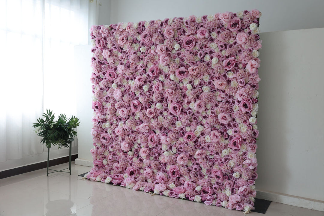 White And Purple Roses And Purple Hydrangeas, Artificial Flower Wall Backdrop
