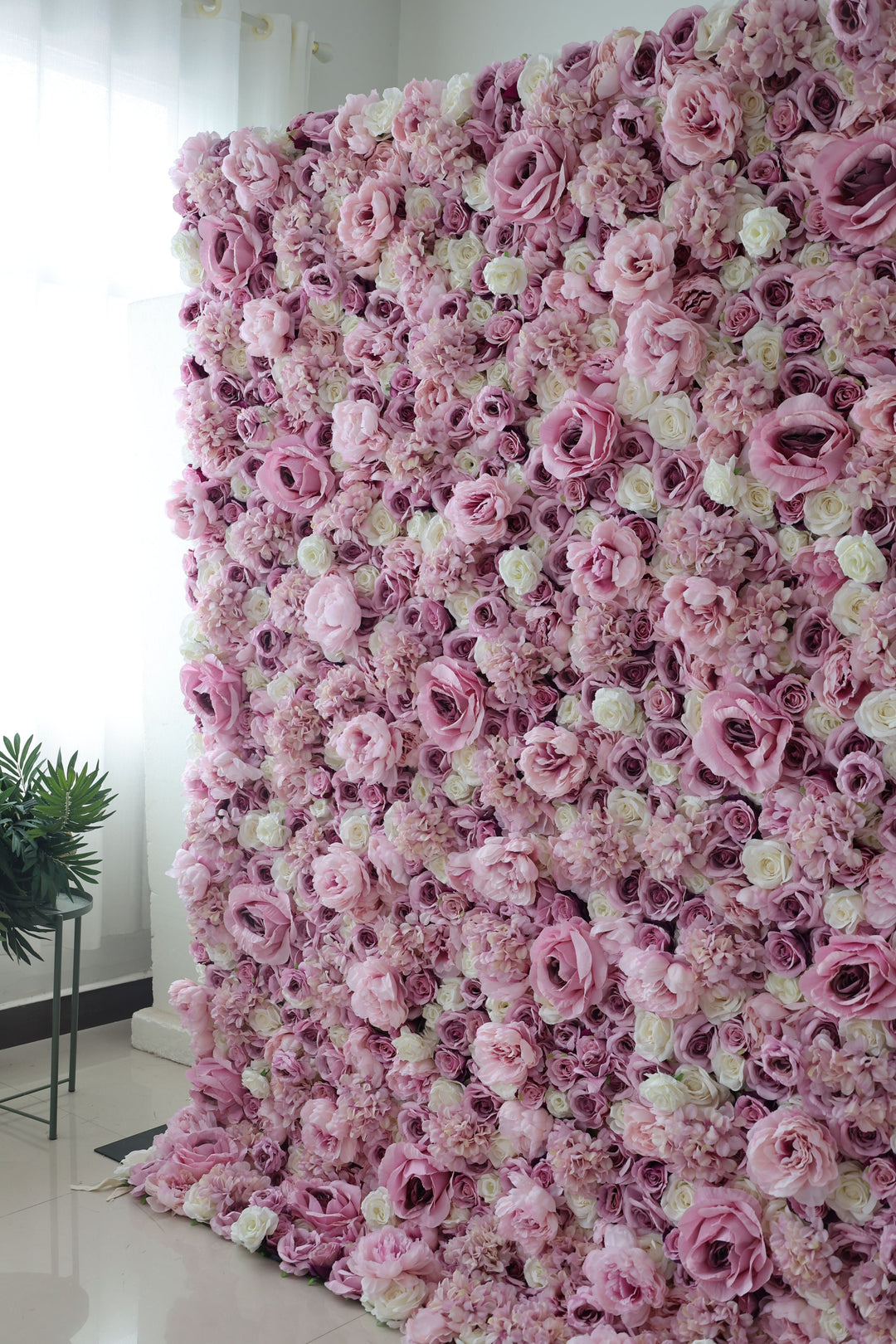 White And Purple Roses And Purple Hydrangeas, Artificial Flower Wall Backdrop