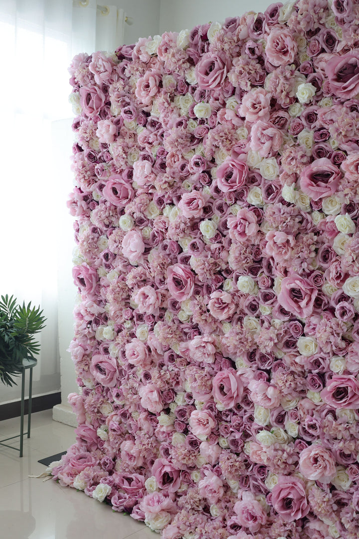 White And Purple Roses And Purple Hydrangeas, Artificial Flower Wall Backdrop