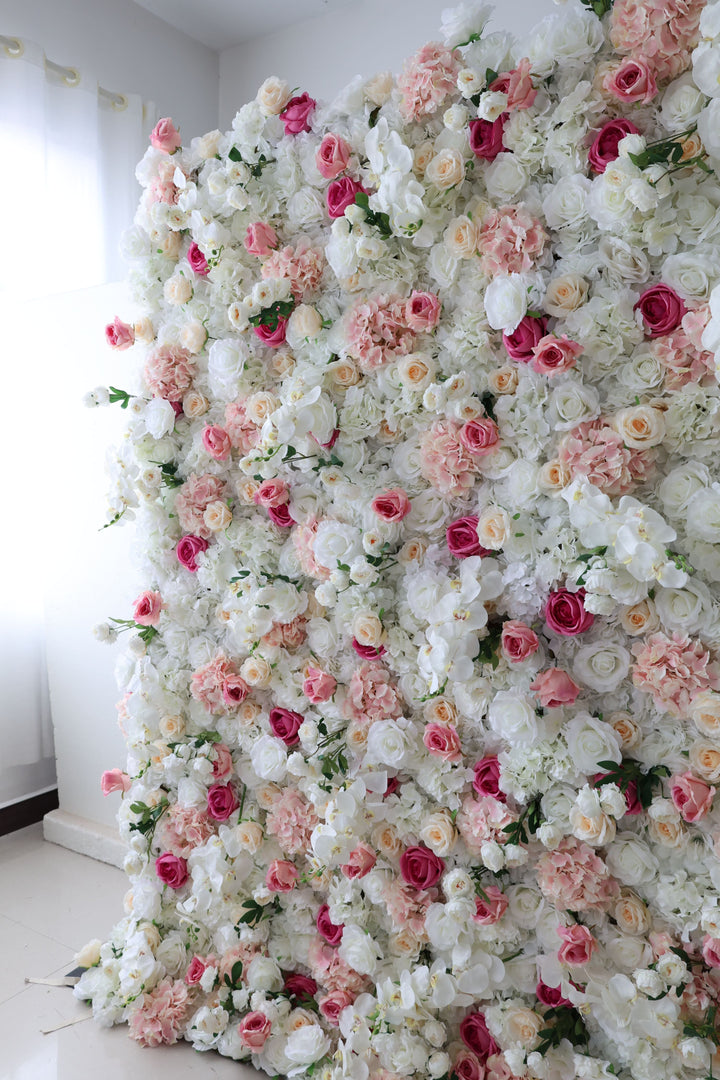 White Roses And Pink Hydrangeas, Artificial Flower Wall Backdrop