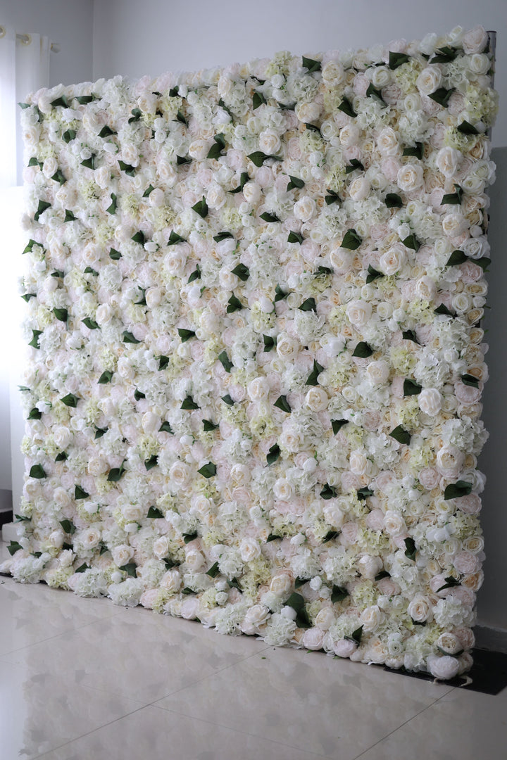 White Roses And Peonies And Hydrangeas And Green Leaves, Artificial Flower Wall Backdrop