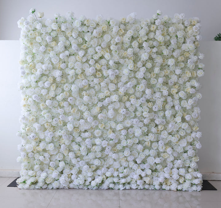 Beige White Roses, 5D, Fabric Backing Artificial Flower Wall